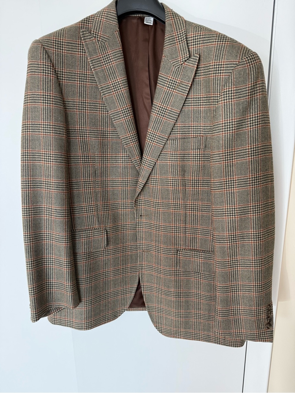 Men's Glen Plaid Sport Coat Blazer in Brown with Rust Accent